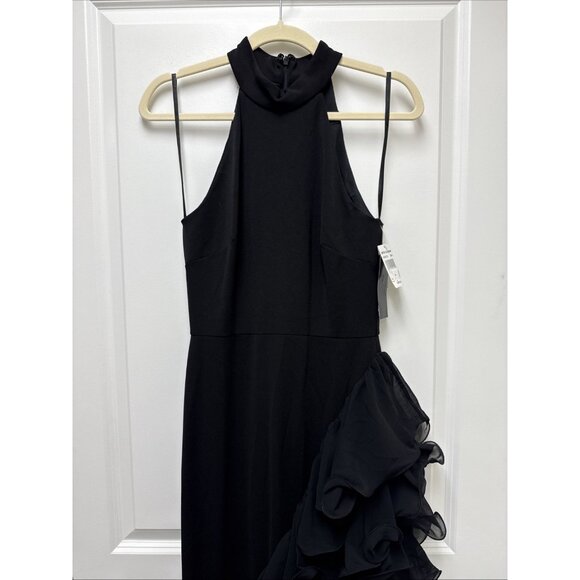 Betsy & Adam Size 4 Black Ruffle Asymmetric Halter Formal Prom Dress Gown $340 - Picture 6 of 12